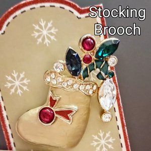 Jeweled Christmas Stocking Brooch NWOT
